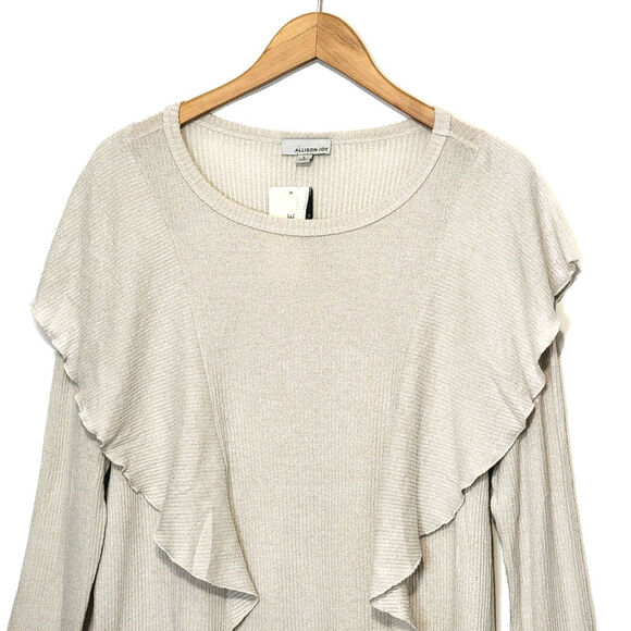 Allison Joy Evereve Nora Ruffle Top Scoop Neck Long Sleeve Ivory Cream Size L - Picture 2 of 11